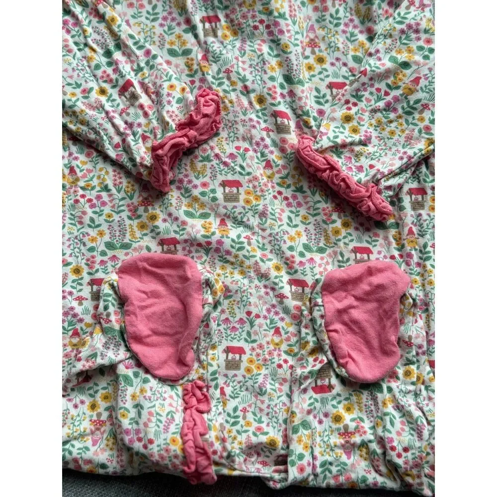 +Magnetic Me Magnetic Footie Sleeper Garden Gnome Floral Pink Ruffle 0-3M